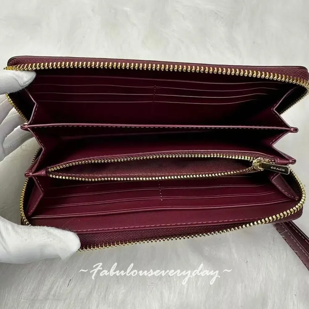 Coach Long Zip Around Wallet In Embossed crocodile/Gold/Dark Wine CT083 NWT